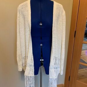 MICHAEL Michael Kors‎ Ivory Open Front Fringe Hem Knit Cardigan